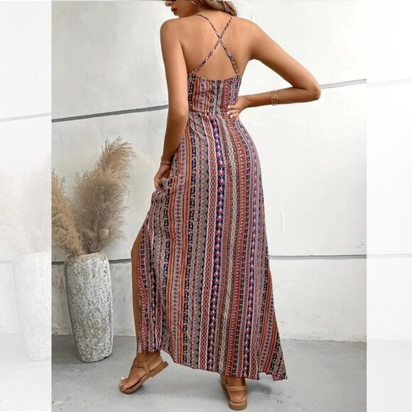 Brown Boho Hippie Maxi Dress - Picture 3 of 7